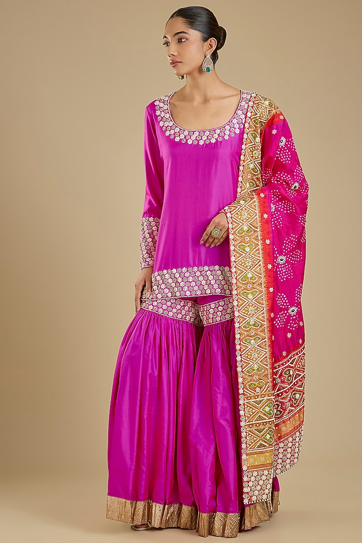Rani Pink Silk Gharara Set by Faabiiana at Pernia's Pop Up Shop
