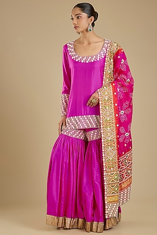 Rani Pink Silk Gharara Set by Faabiiana