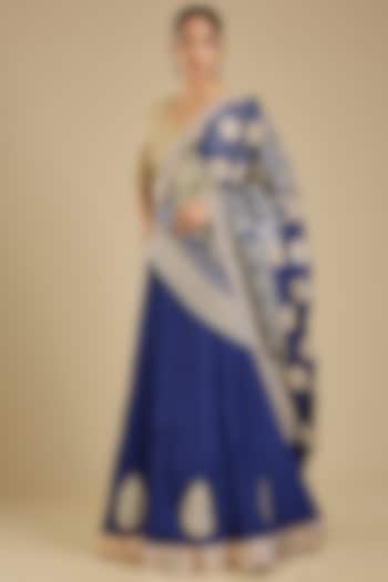 Navy Blue Silk Bridal Lehenga Set by Faabiiana at Pernia's Pop Up Shop
