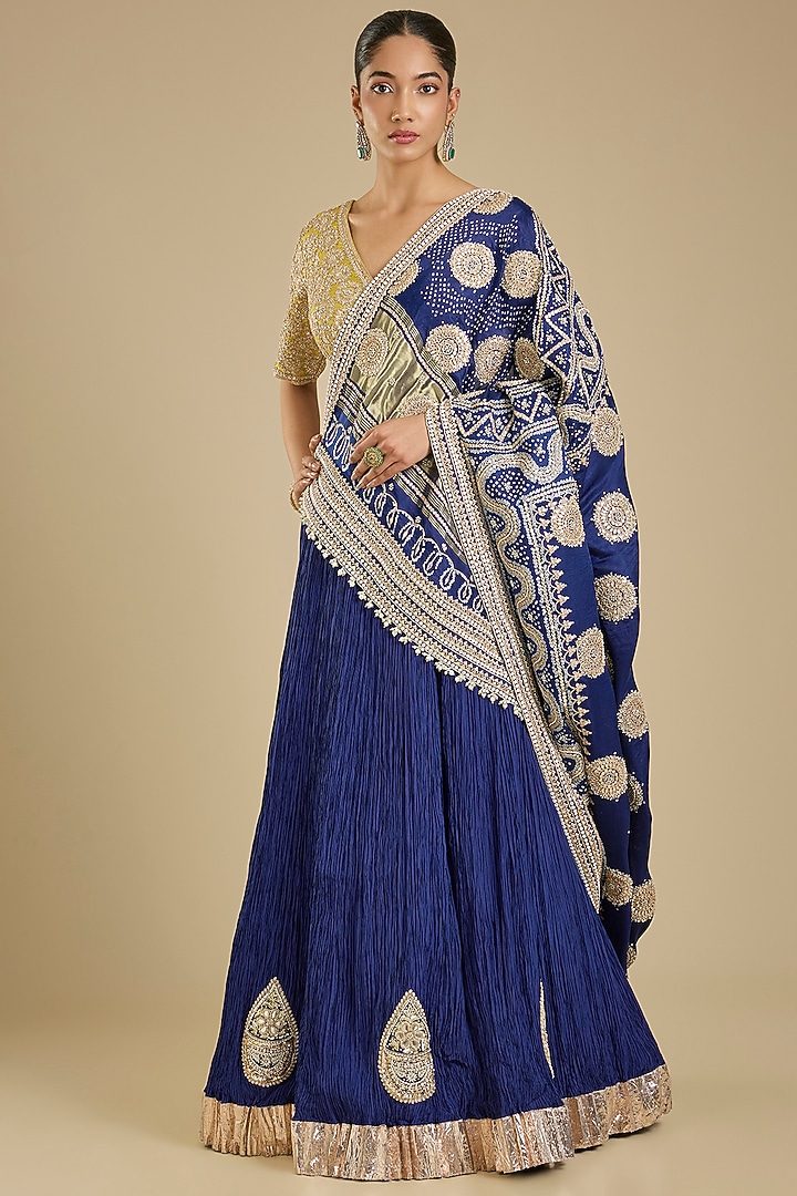 Navy Blue Silk Bridal Lehenga Set by Faabiiana at Pernia's Pop Up Shop