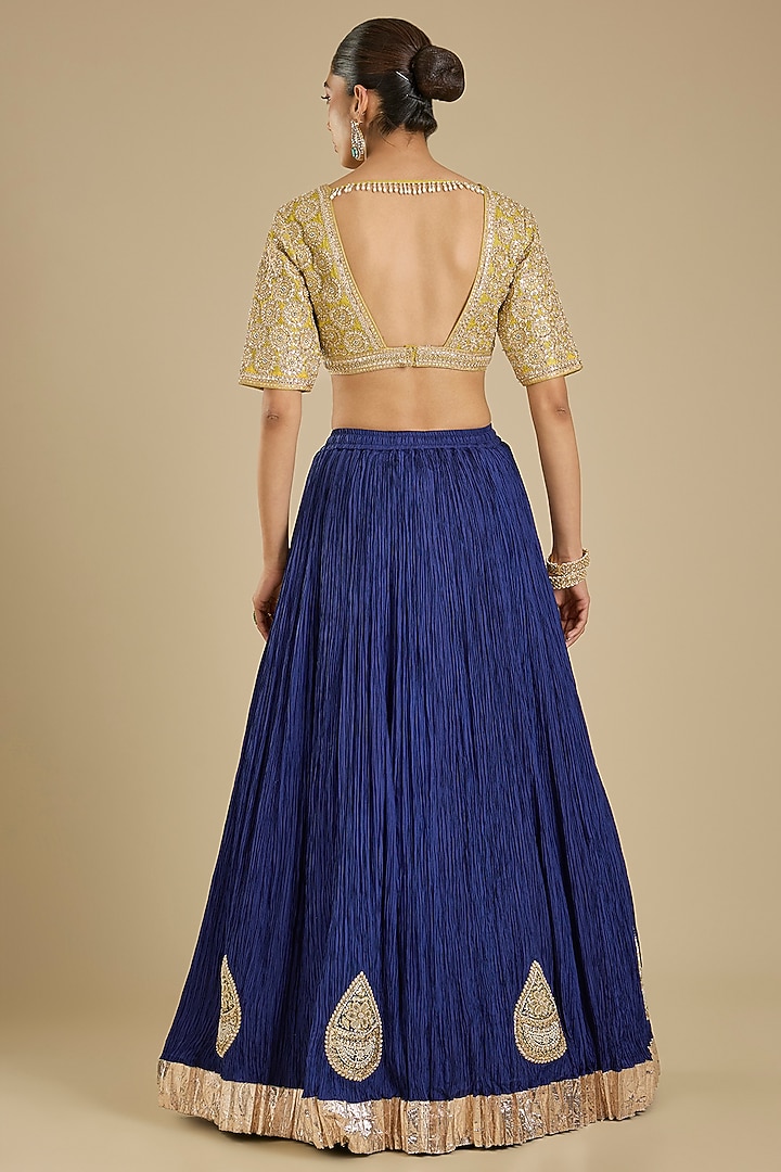 Navy Blue Silk Bridal Lehenga Set by Faabiiana at Pernia's Pop Up Shop