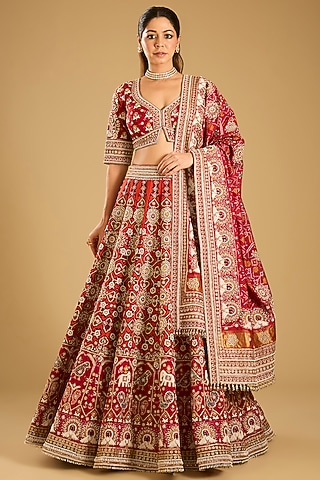 Reddish Pink Patola Lehenga Set by Faabiiana