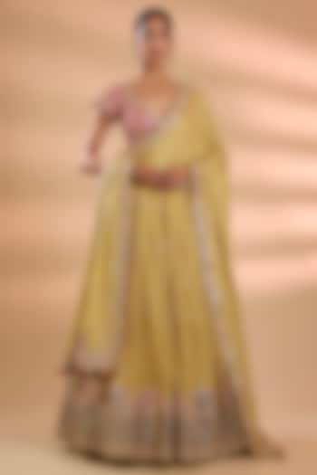 Green Gajji Silk Bridal Lehenga Set by Faabiiana at Pernia's Pop Up Shop