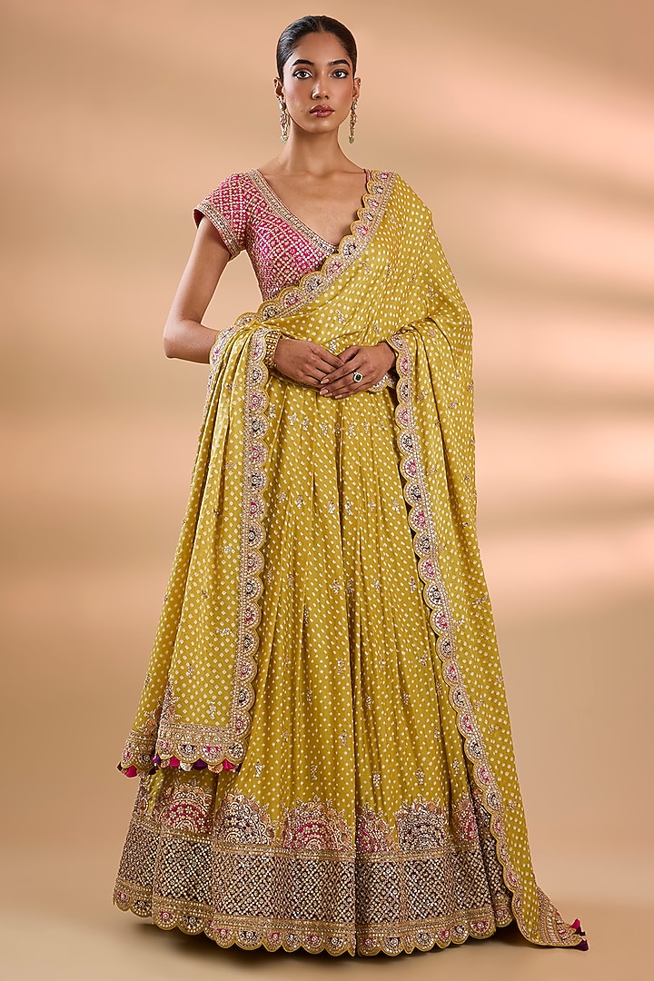 Green Gajji Silk Bridal Lehenga Set by Faabiiana at Pernia's Pop Up Shop