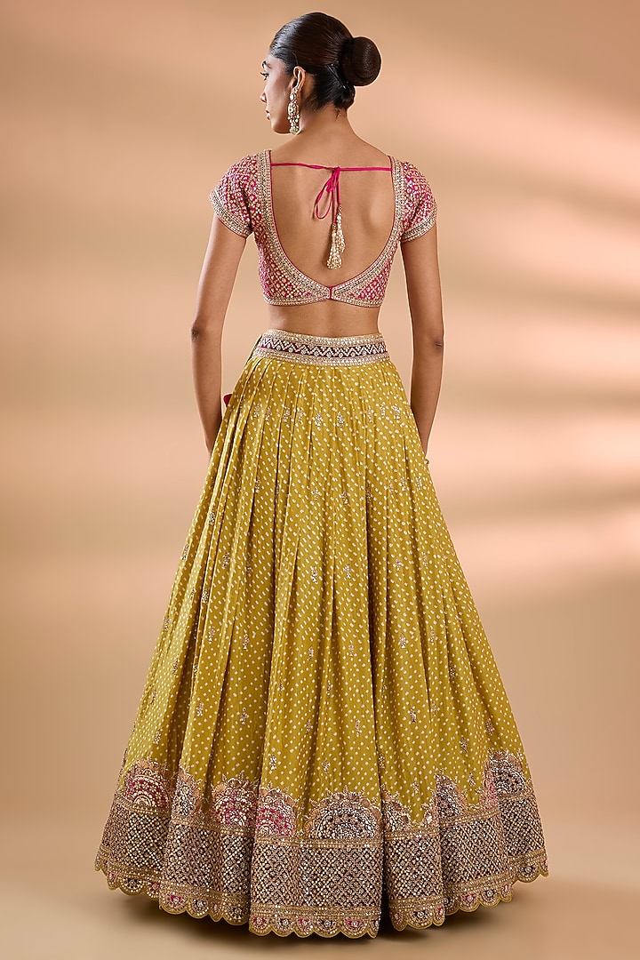 Green Gajji Silk Bridal Lehenga Set by Faabiiana at Pernia's Pop Up Shop