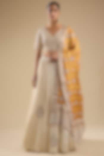 Ivory Silk Embroidered Bridal Lehenga Set by Faabiiana at Pernia's Pop Up Shop