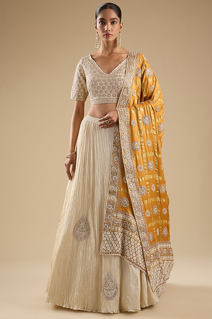 Ivory Silk Embroidered Bridal Lehenga Set by Faabiiana at Pernia's Pop Up Shop