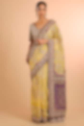 Yellow Banarasi Georgette Bandhani Bridal Saree Set by Faabiiana at Pernia's Pop Up Shop