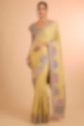 Yellow Gajji Silk Bridal Saree Set by Faabiiana at Pernia's Pop Up Shop