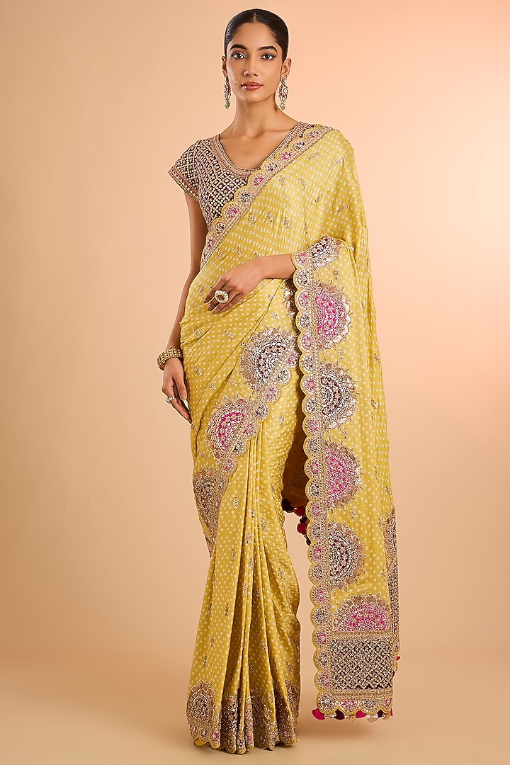 Yellow Gajji Silk Bridal Saree Set by Faabiiana at Pernia's Pop Up Shop