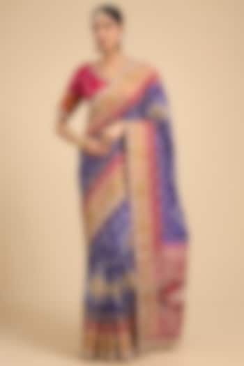Purple Bandhani Silk Patola Printed Bridal Saree Set by Faabiiana at Pernia's Pop Up Shop