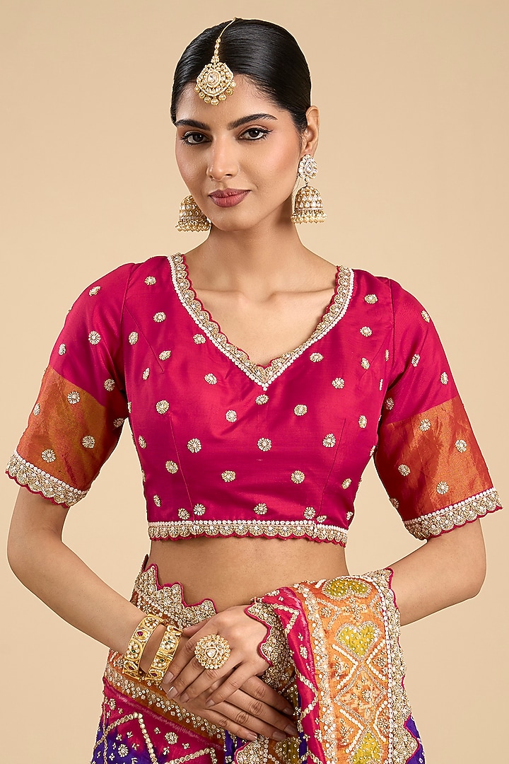 Purple Bandhani Silk Patola Printed Bridal Saree Set by Faabiiana at Pernia's Pop Up Shop