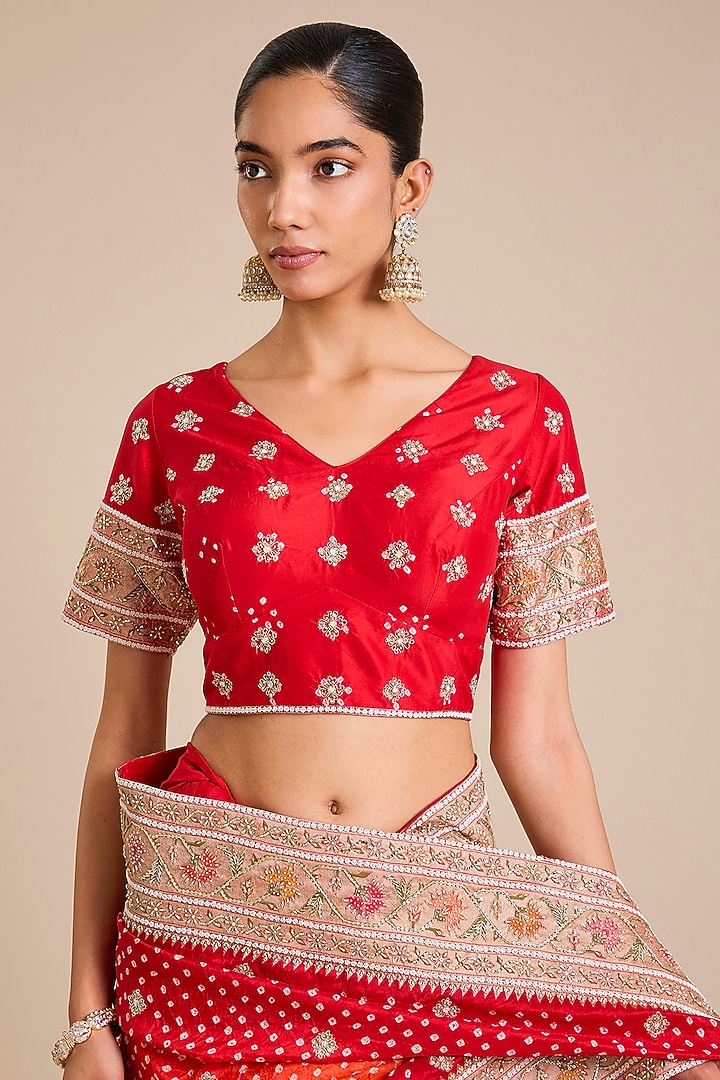 Red Silk Bridal Saree Set by Faabiiana at Pernia's Pop Up Shop