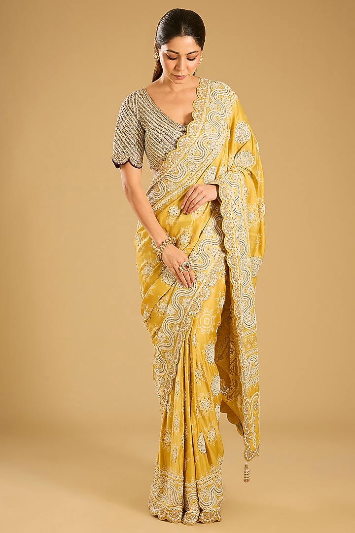 Yellow Gajji Bridal Saree Set by Faabiiana at Pernia's Pop Up Shop