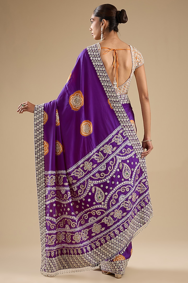 Purple Silk Printed & Embroidered Bridal Saree Set by Faabiiana at Pernia's Pop Up Shop