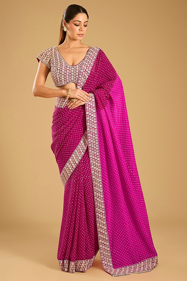 Red & Rani Gajji Silk Bridal Saree Set by Faabiiana at Pernia's Pop Up Shop