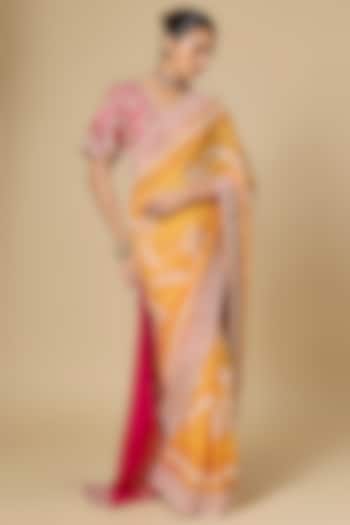 Orange & Rani Pink Georgette Bridal Saree Set by Faabiiana at Pernia's Pop Up Shop