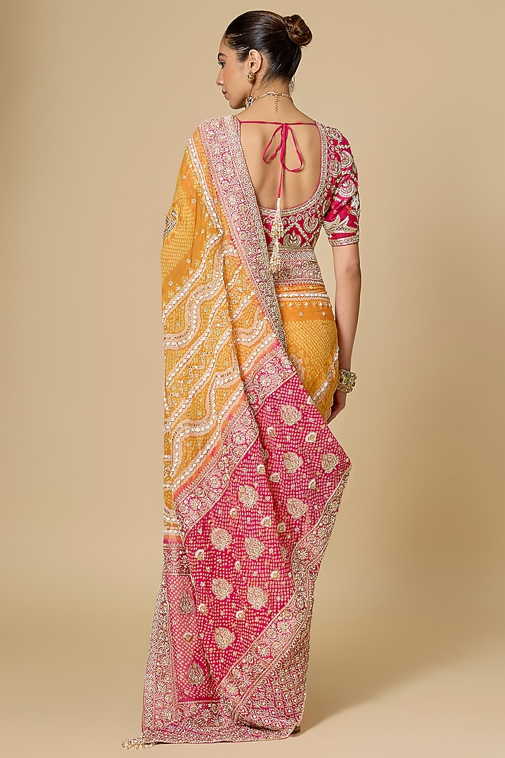 Orange & Rani Pink Georgette Bridal Saree Set by Faabiiana at Pernia's Pop Up Shop