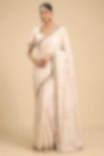 Ivory Chikankari Mukesh Work Bridal Saree Set by Faabiiana at Pernia's Pop Up Shop