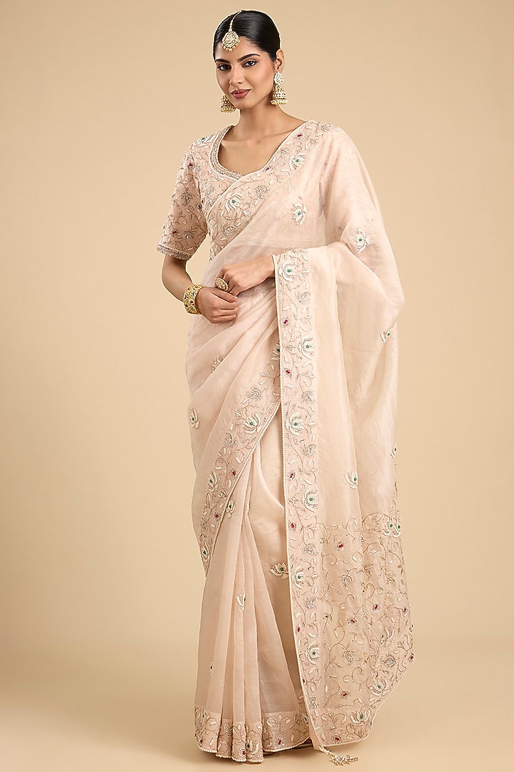 Ivory Organza Bridal Saree Set by Faabiiana at Pernia's Pop Up Shop