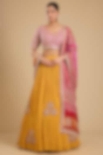 Mustard Yellow Silk Bridal Lehenga Set by Faabiiana at Pernia's Pop Up Shop
