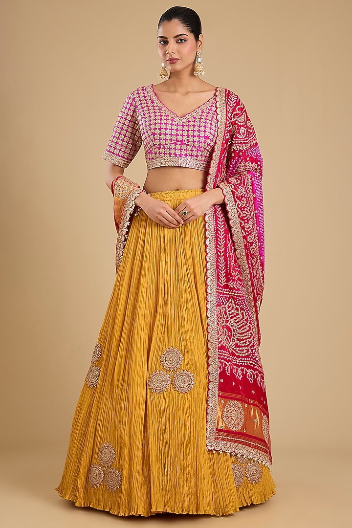 Mustard Yellow Silk Bridal Lehenga Set by Faabiiana at Pernia's Pop Up Shop