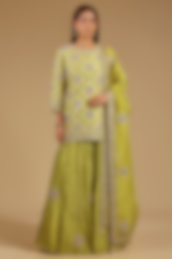 Pista Green Silk Embroidered Bridal Sharara Set by Faabiiana at Pernia's Pop Up Shop