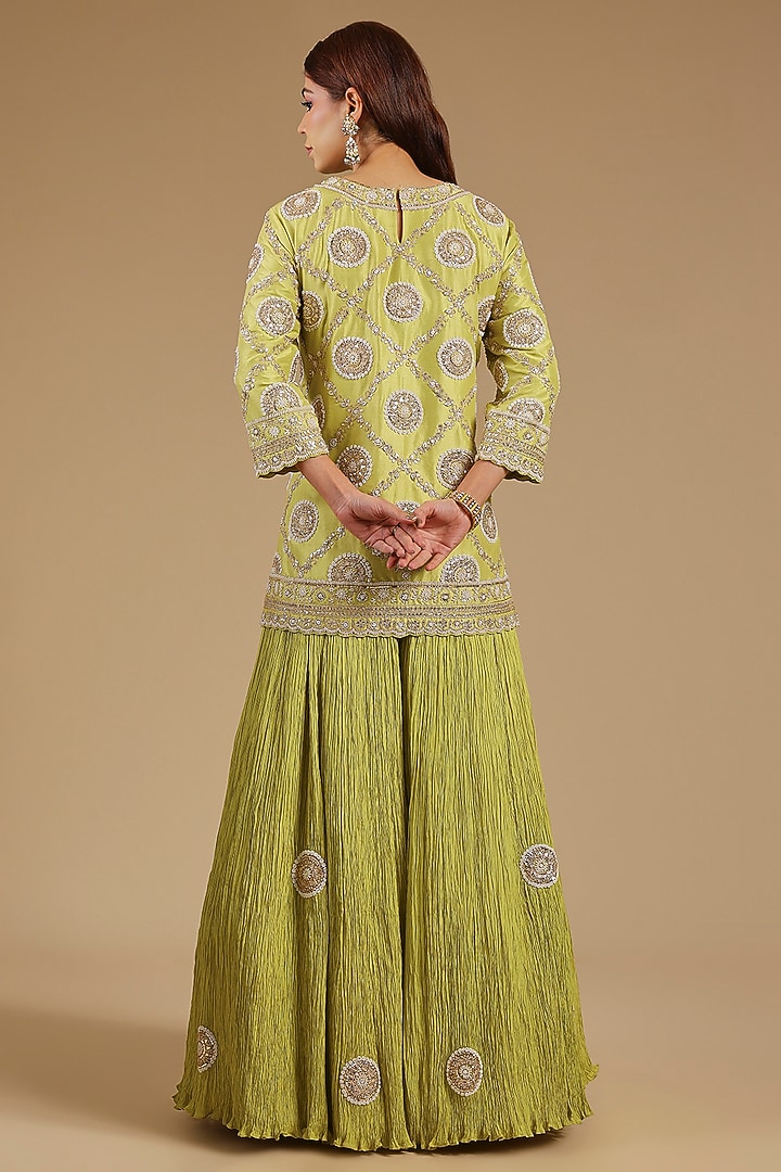 Pista Green Silk Embroidered Bridal Sharara Set by Faabiiana at Pernia's Pop Up Shop
