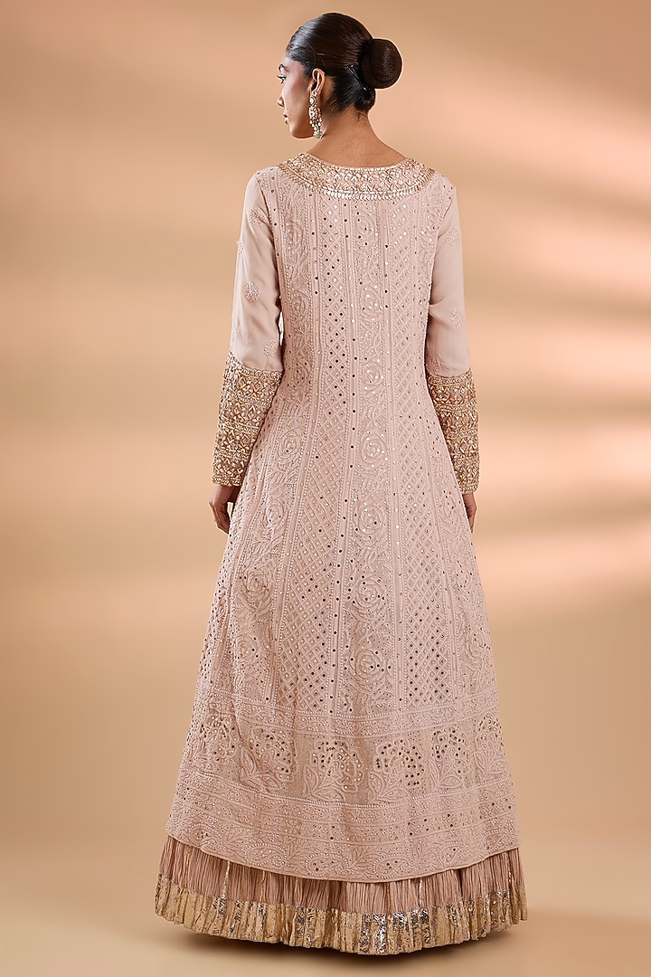 Peach Chikankari Bridal Anarkali Set by Faabiiana at Pernia's Pop Up Shop