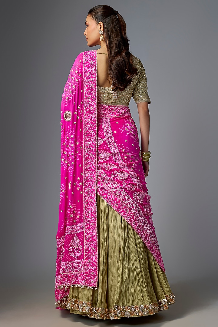 Pista Green Cotton Bridal Lehenga Saree Set by Faabiiana at Pernia's Pop Up Shop