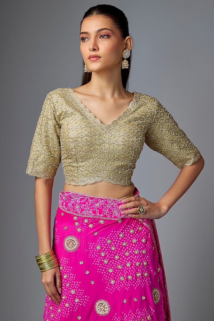 Pista Green Cotton Bridal Lehenga Saree Set by Faabiiana at Pernia's Pop Up Shop