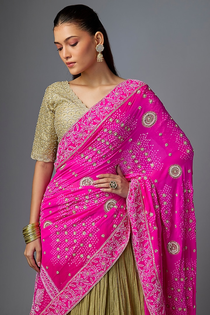 Pista Green Cotton Bridal Lehenga Saree Set by Faabiiana at Pernia's Pop Up Shop