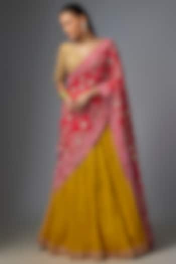 Red Cotton Bridal Lehenga Saree Set by Faabiiana at Pernia's Pop Up Shop