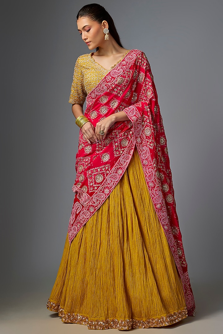 Red Cotton Bridal Lehenga Saree Set by Faabiiana at Pernia's Pop Up Shop