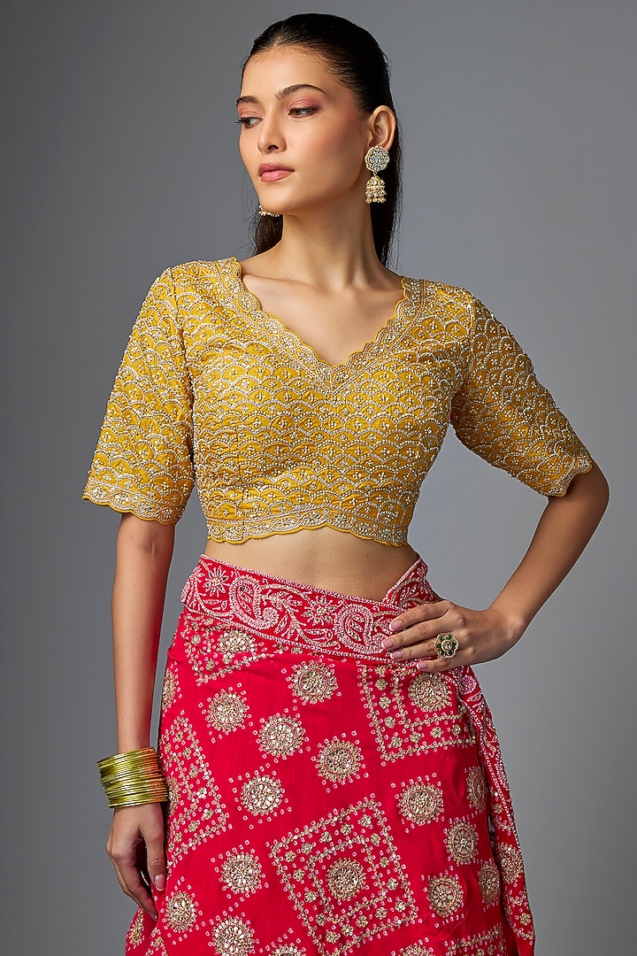 Red Cotton Bridal Lehenga Saree Set by Faabiiana at Pernia's Pop Up Shop