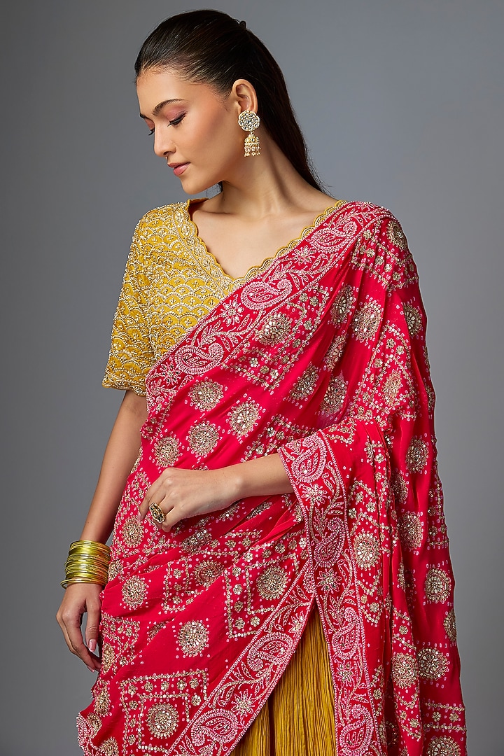 Red Cotton Bridal Lehenga Saree Set by Faabiiana at Pernia's Pop Up Shop