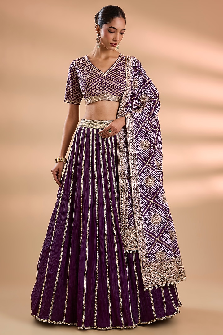 Purple Silk Bridal Lehenga Set by Faabiiana at Pernia's Pop Up Shop
