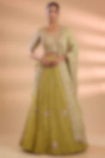 Pista Green Silk Bridal Lehenga Set by Faabiiana at Pernia's Pop Up Shop