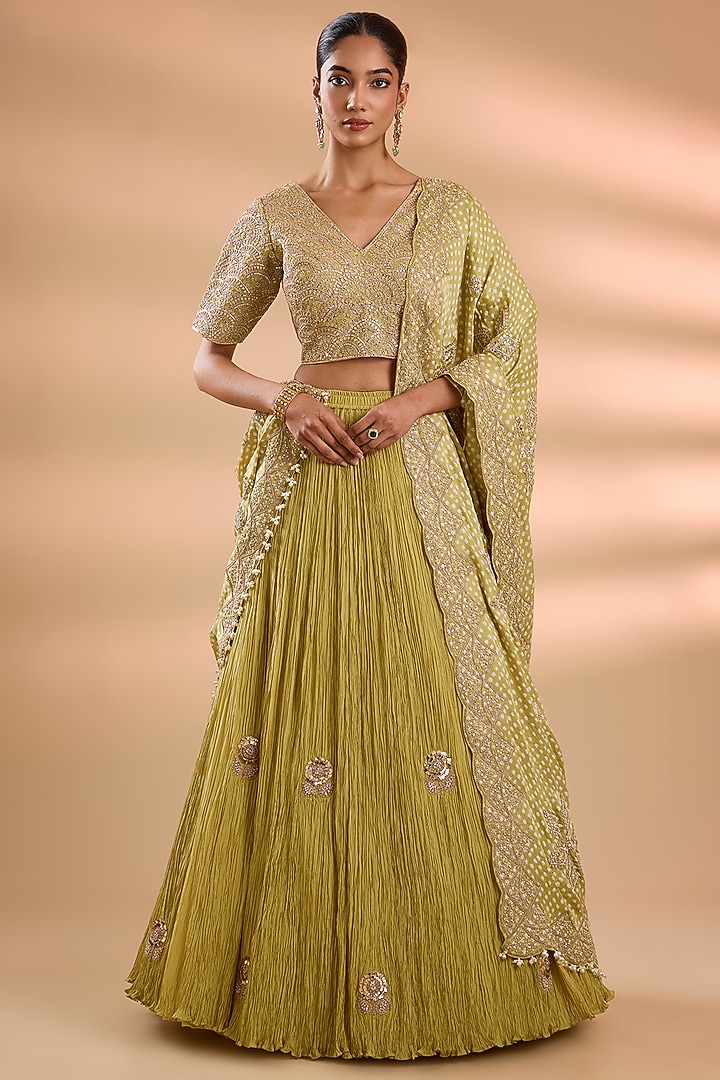 Pista Green Silk Bridal Lehenga Set by Faabiiana at Pernia's Pop Up Shop