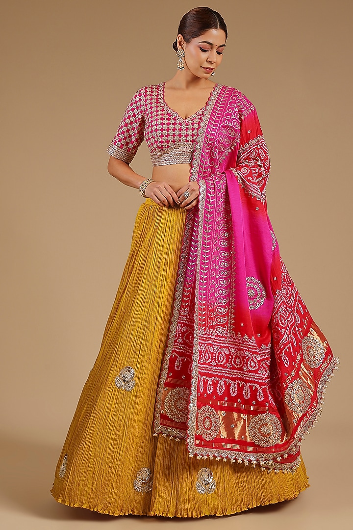 Yellow Habutai Silk Bridal Lehenga Set by Faabiiana at Pernia's Pop Up Shop