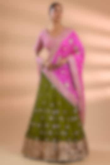 Green Silk Bridal Lehenga Set by Faabiiana at Pernia's Pop Up Shop