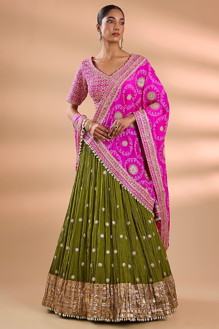 Green Silk Bridal Lehenga Set by Faabiiana at Pernia's Pop Up Shop