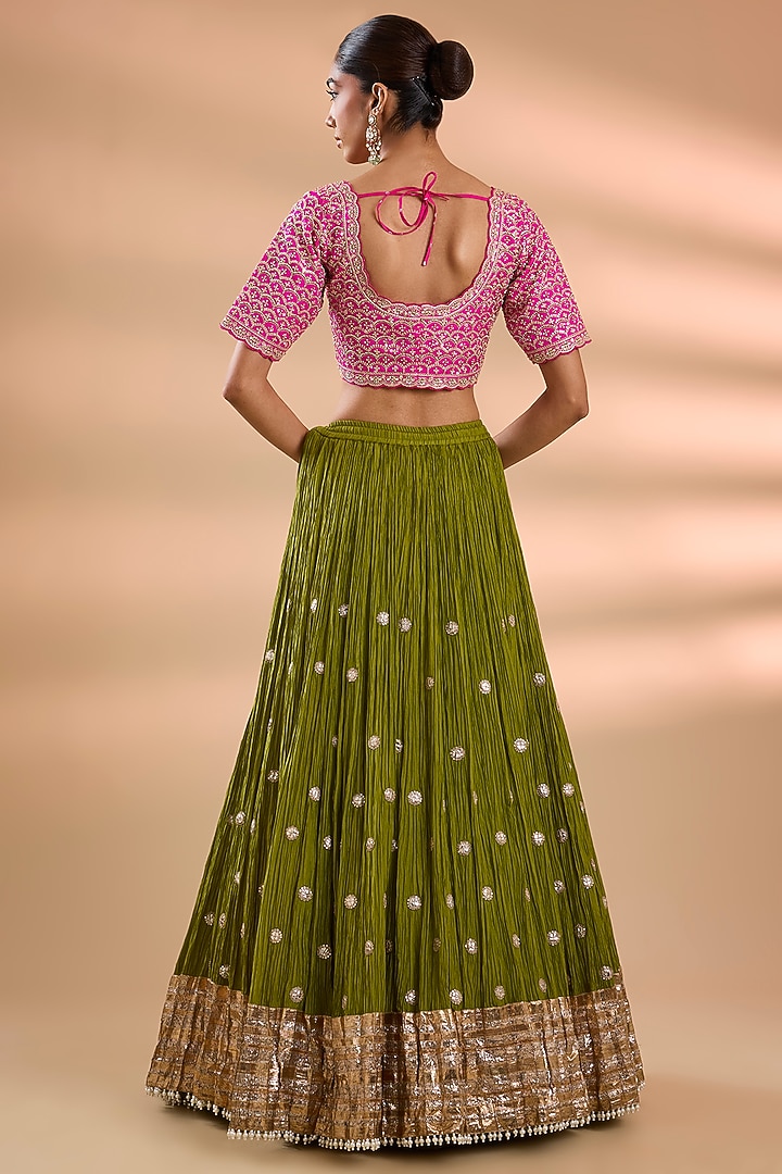 Green Silk Bridal Lehenga Set by Faabiiana at Pernia's Pop Up Shop
