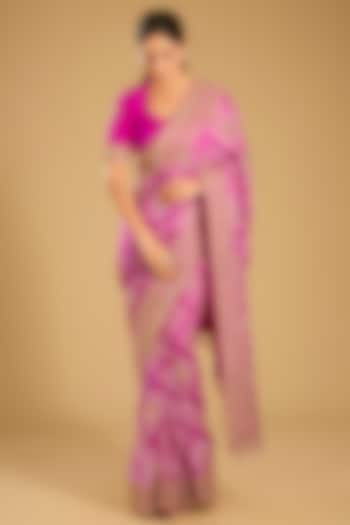 Magenta Pink Gajji Silk Bridal Saree Set by Faabiiana at Pernia's Pop Up Shop