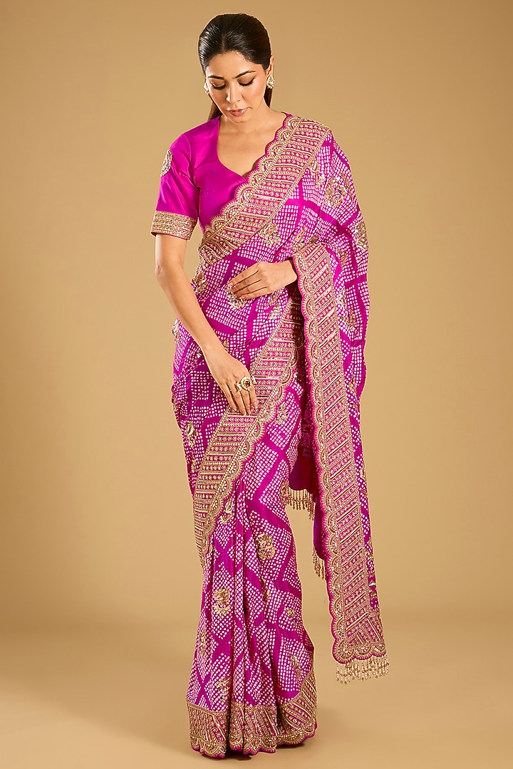 Magenta Pink Gajji Silk Bridal Saree Set by Faabiiana at Pernia's Pop Up Shop