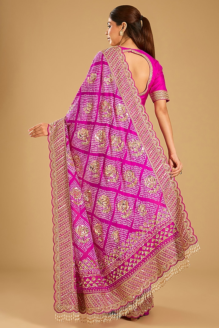 Magenta Pink Gajji Silk Bridal Saree Set by Faabiiana at Pernia's Pop Up Shop