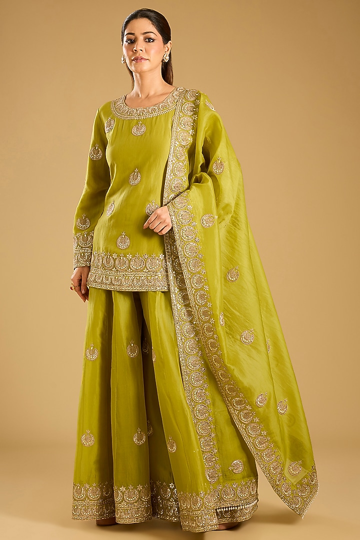 Mehendi Green Organza Bridal Sharara Set by Faabiiana at Pernia's Pop Up Shop