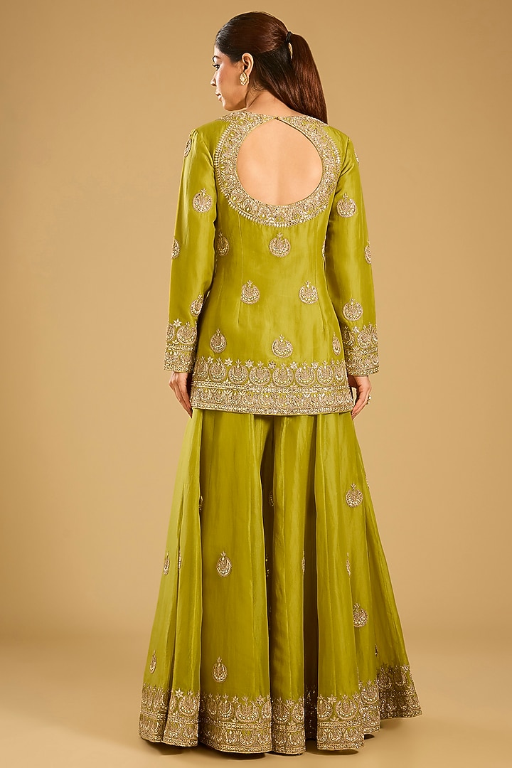 Mehendi Green Organza Bridal Sharara Set by Faabiiana at Pernia's Pop Up Shop