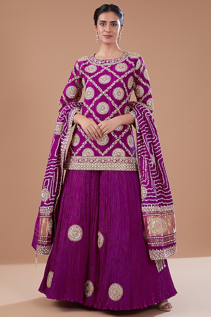 Purple Crushed Bridal Sharara Set by Faabiiana at Pernia's Pop Up Shop