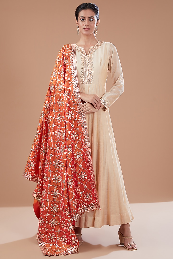 Ivory Chanderi Silk Bridal Anarkali Set by Faabiiana at Pernia's Pop Up Shop